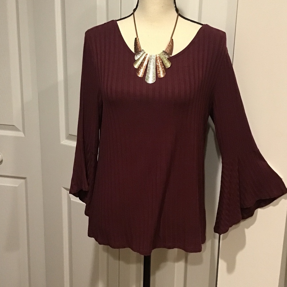 Cranberry ribbed flutter sleeve top ( PM)